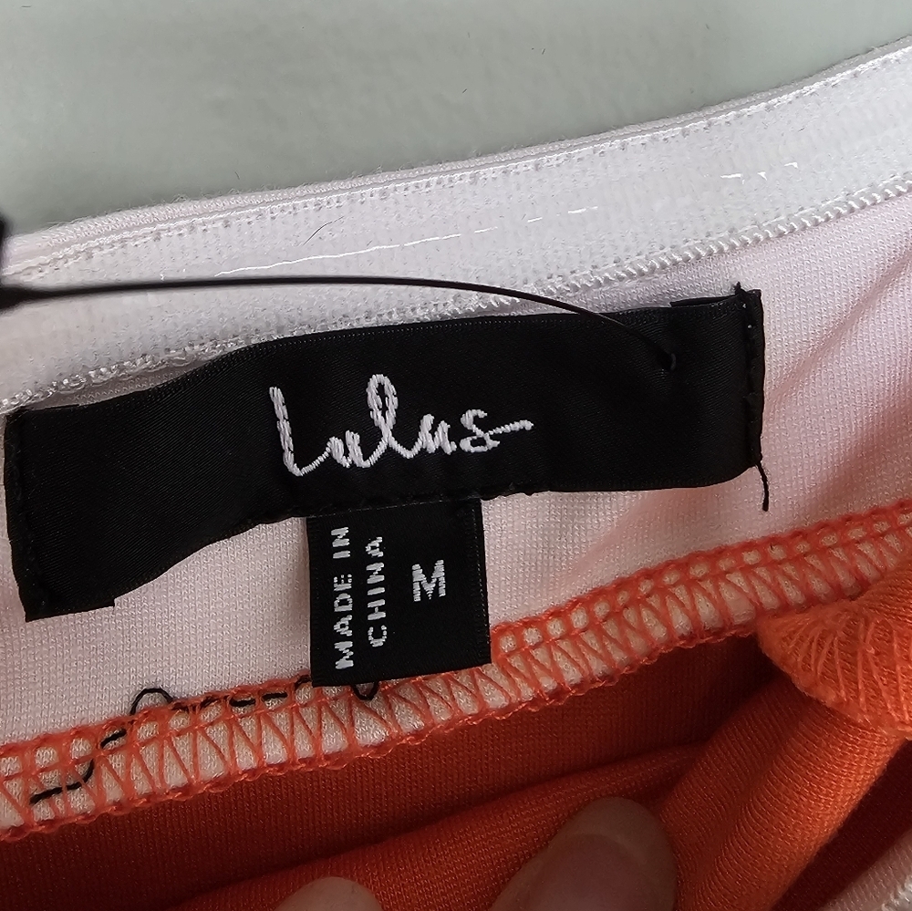 Lulus Impressive Edge Orange Color Block Strapless Midi Dress, Size Medium - Picture 11 of 11